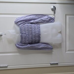 American Eagle Light Blue Floral‎ Blouse Ruched Bodice Long Sleeves Size Small